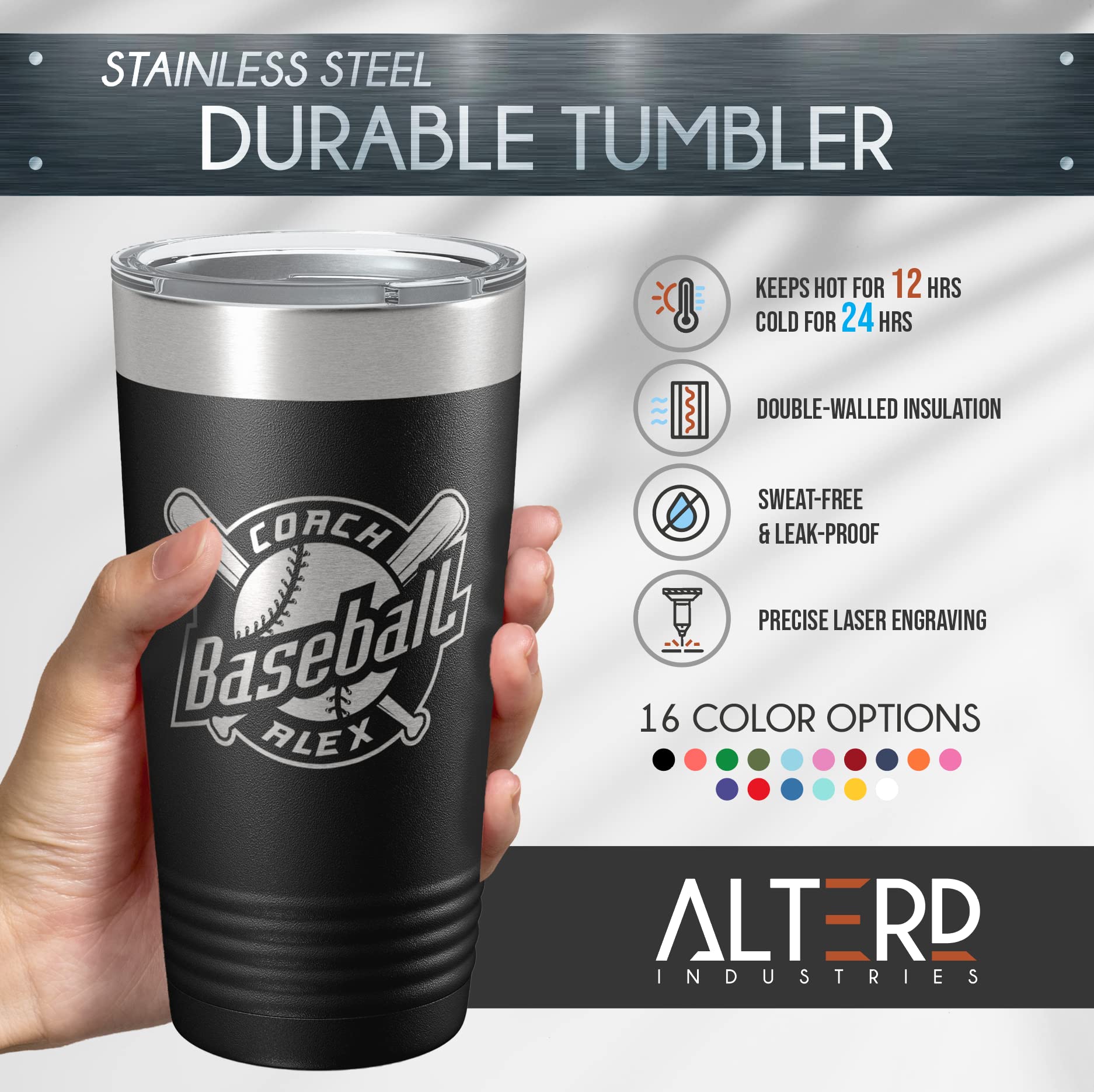 Personalized Hockey Coach Gift - 20oz Insulated Stainless Steel Tumbler with Lid, Hockey Stick Design Travel Coffee Mug for Men | Perfect for Rink Side, Office & Gym (Royal Blue)