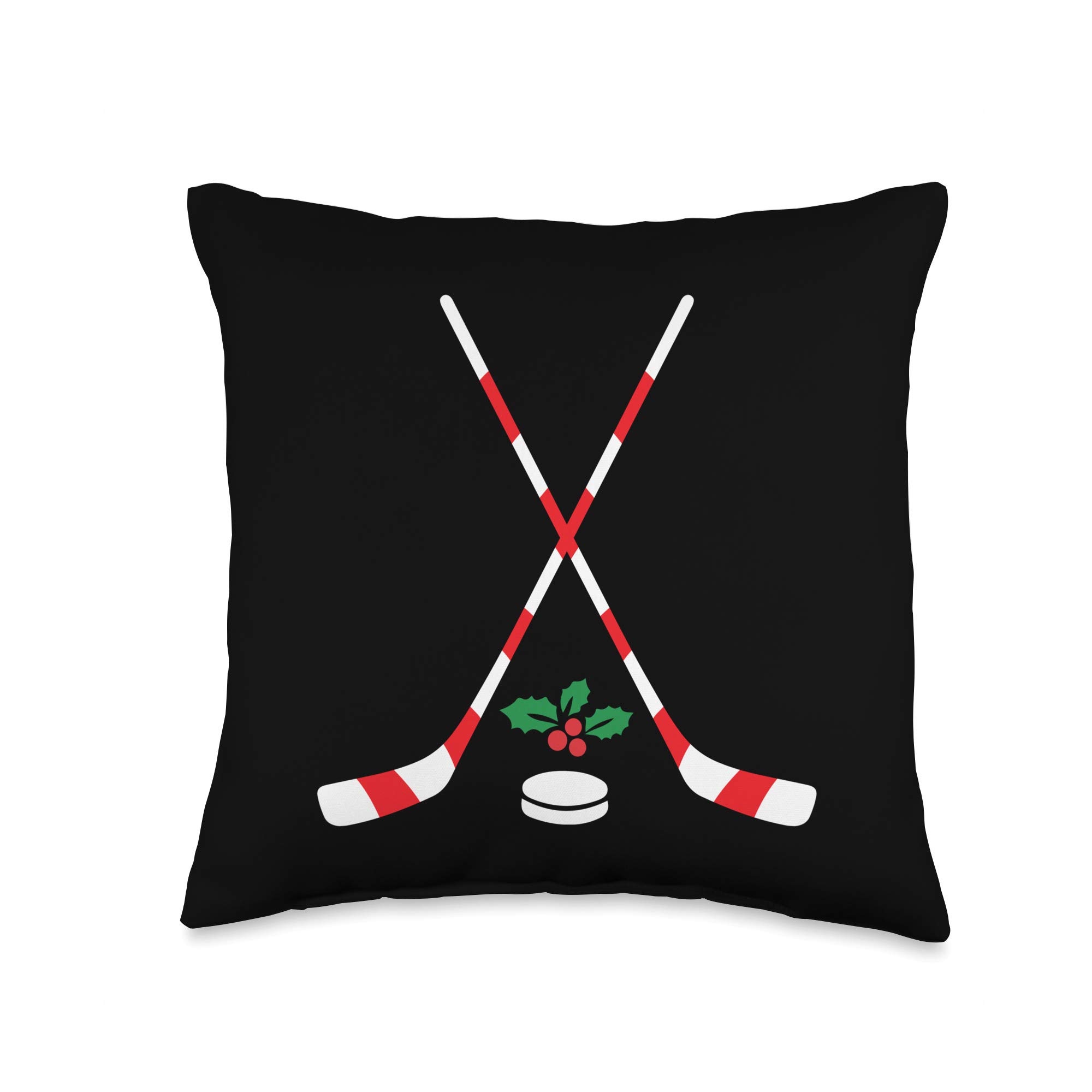 Ice Hockey Christmas Gift - Candy Cane Hockey Stick Throw Pillow for Hockey Fans | Perfect for Home Decor, Sports Themed Bedroom & Cozy Holiday Gifts