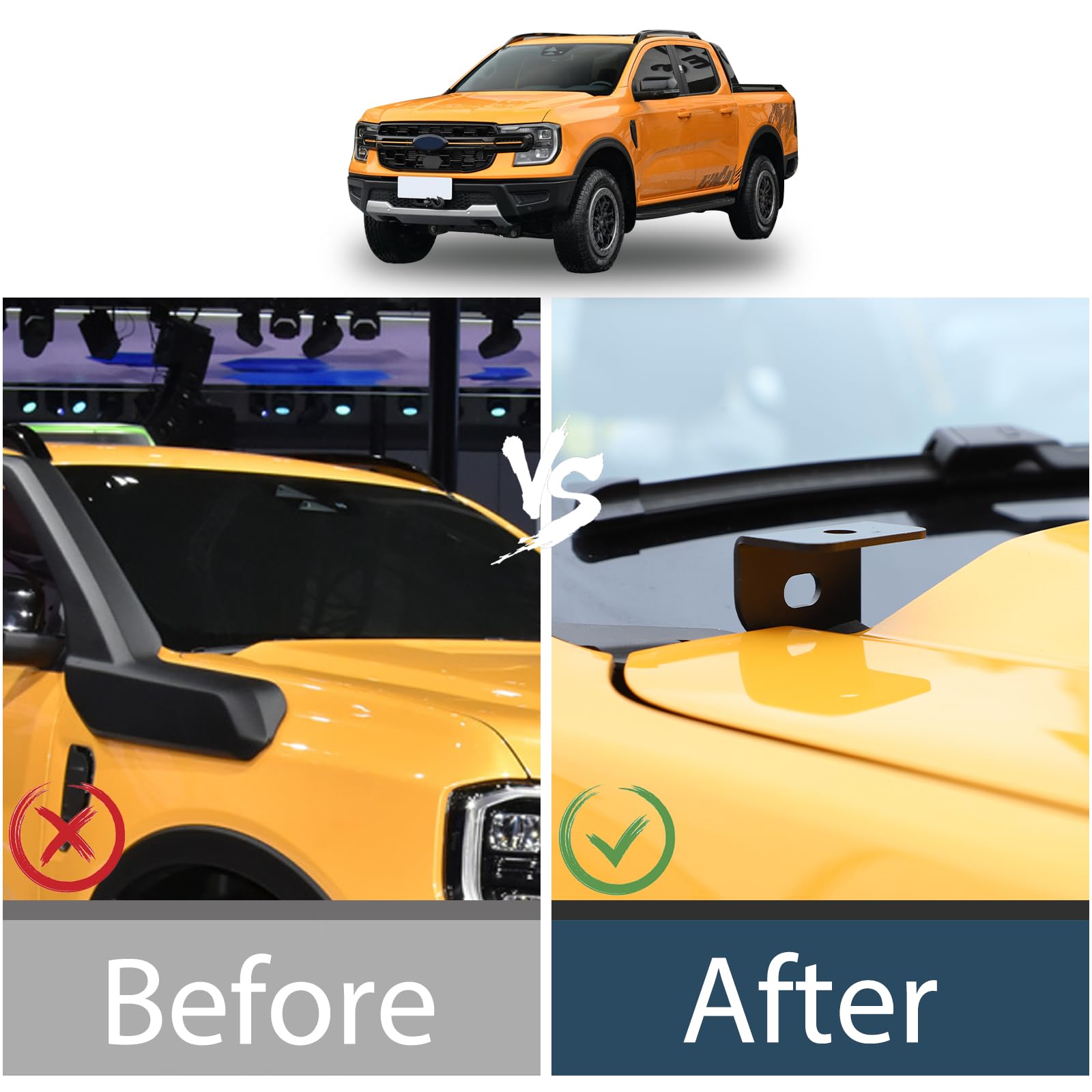 Ford Ranger 2015-2025 Hood Hinge Ditch Light Mount Brackets - Offroad Hood Pod Work Light Brackets for 2023-2025 Models | Perfect for Off-Roading, Night Driving & Work Lighting