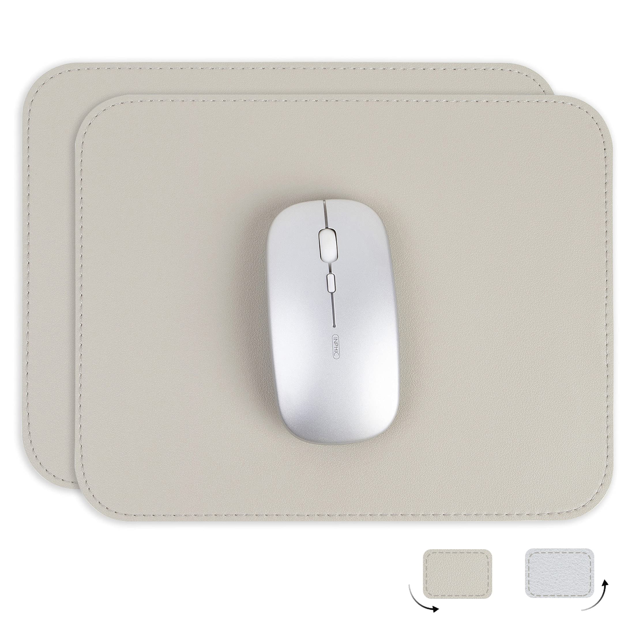 YSAGI 2 Pack Ultra Thin Waterproof PVC Leather Mouse Pad with Stitched Edges - Non-Slip Desk Mat for Computer, Laptop, Gaming & Office Use - Home & Workspace Accessories (Pale Gray, 7.87×9.84 Inches)