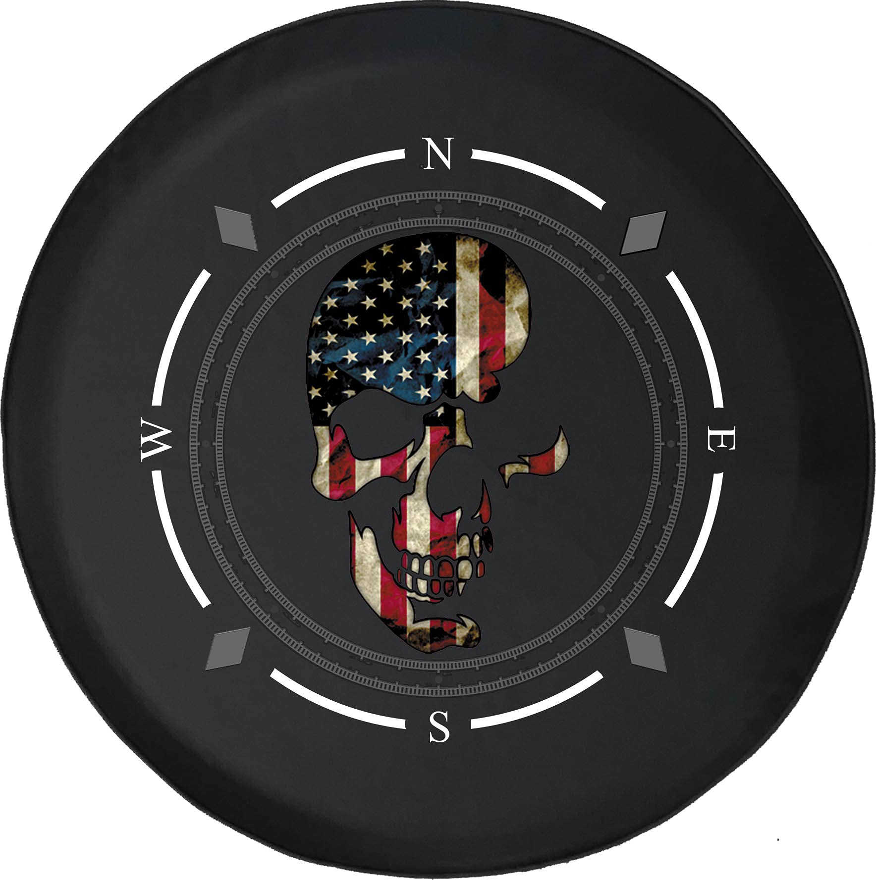 American Flag Skull Spare Tire Cover with Compass - Durable SUV, Trailer & RV Wheel Accessories for Jeep, Truck & Off-Road Vehicles | Waterproof & UV Resistant for Outdoor Adventures & Road Trips