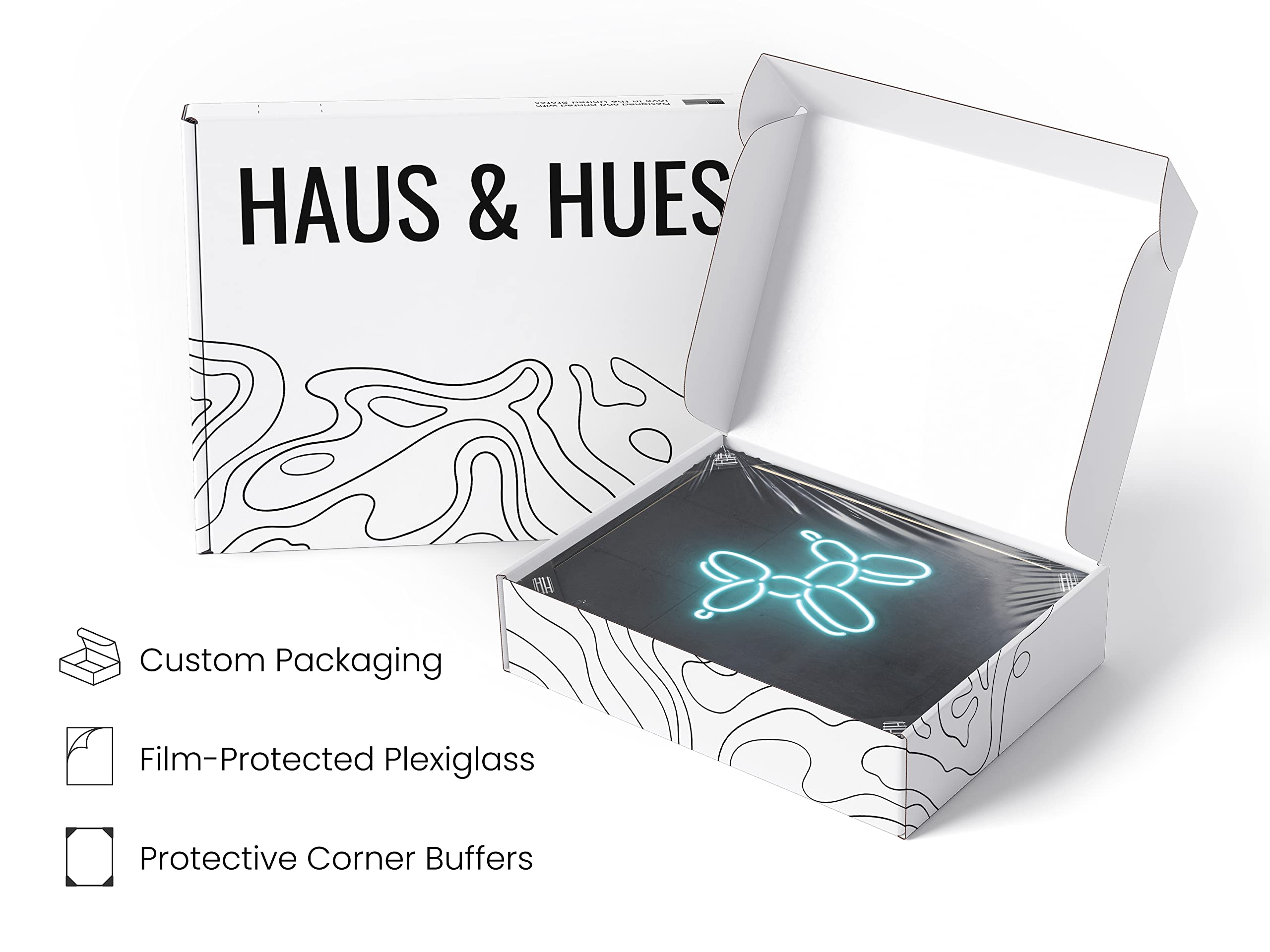 HAUS AND HUES Neon Balloon Dog Wall Art - 24x36 Black Frame Retro Neon Poster for Bedroom Decor, Aesthetic Cool Wall Pictures, Unique Gift for Teens & Adults | Perfect for Modern Living Rooms, Dorm Rooms & Office Spaces
