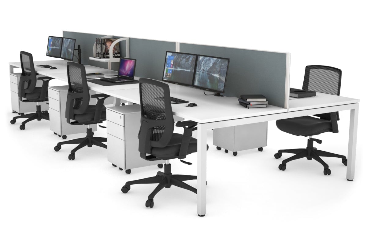 6-Person Office Workstation with Quadro Square Legs - 1600L x 800W Dimensions, Cable Management Scallop for Organized Workspace - Perfect for Open Office Layouts, Team Collaboration & Modern Workspaces