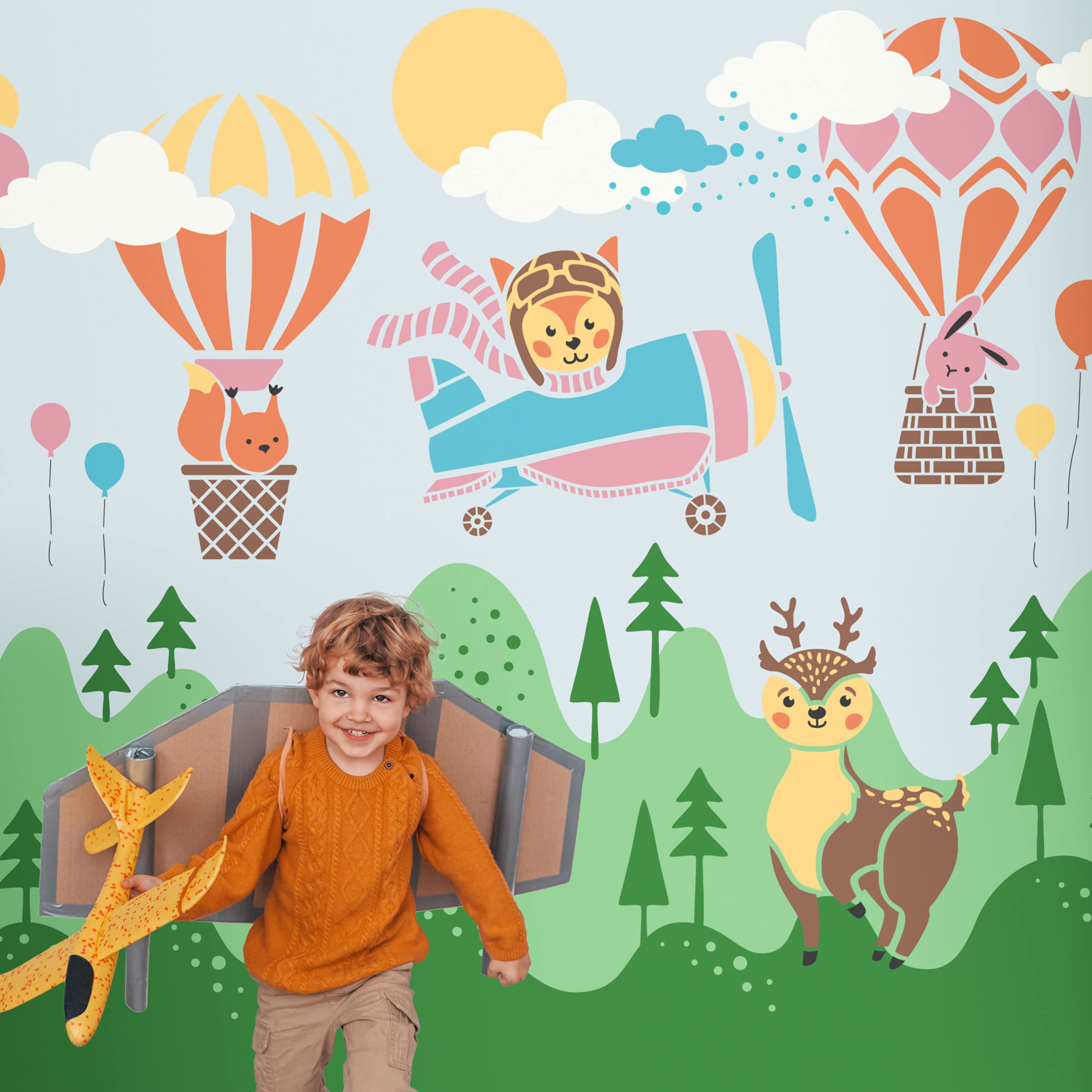 Woodland Nursery Decor Wall Art Kit - DIY Baby Room Stencils for Boys & Girls - Kids Room Wall Decor - Easy to Use Stencils for Nursery Design - Perfect for Baby Shower Gifts & Children's Bedroom Makeover