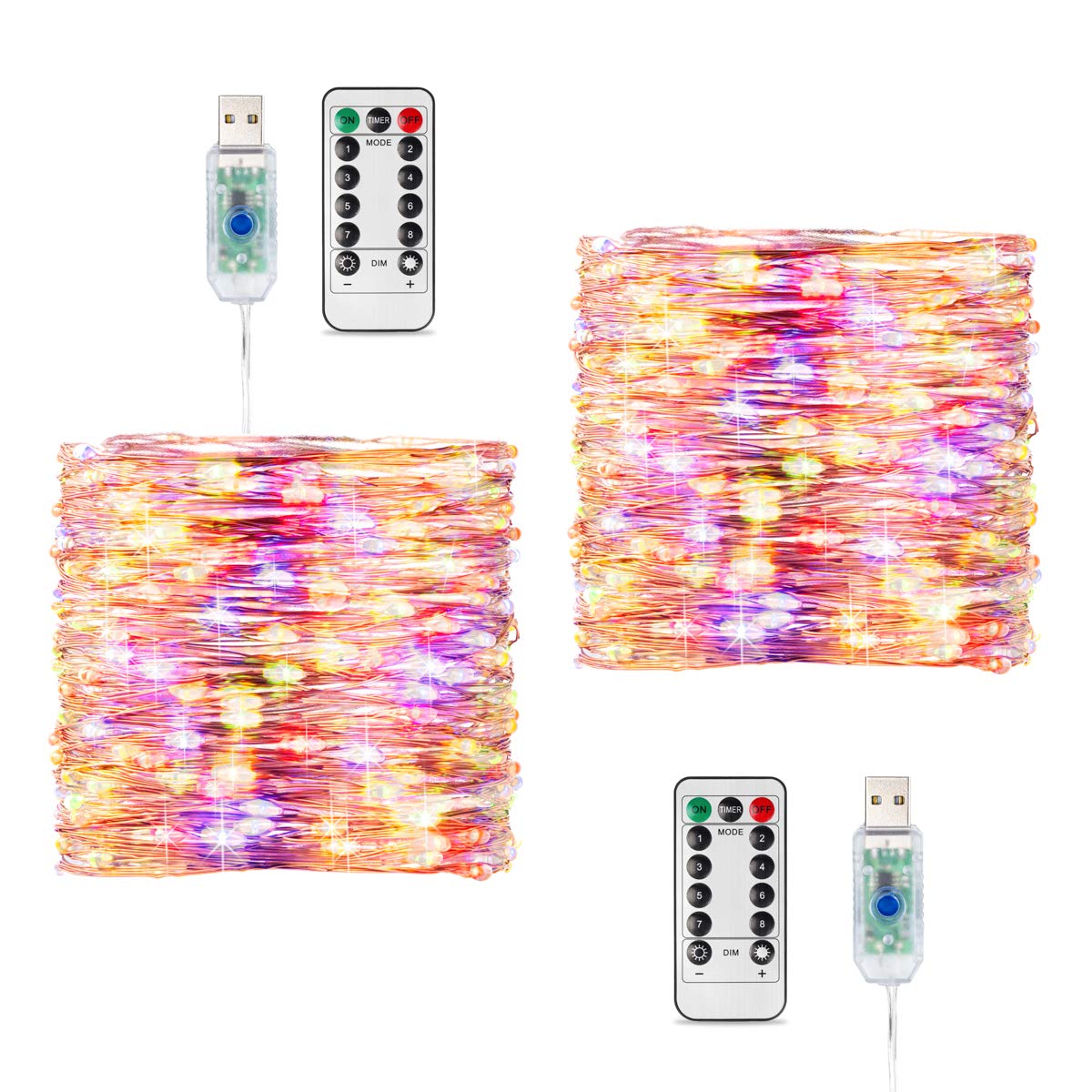 2 Pack LED USB Fairy Lights - 66 Feet 200 LEDs Remote Control String Lights with 8 Lighting Modes for Bedroom, Indoor & Outdoor Decor - Perfect for Halloween, Christmas, Parties, Weddings and Home Decoration