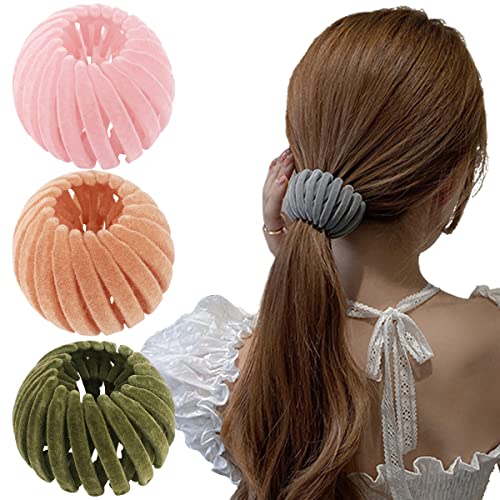 TOBATOBA Velvet Hair Bun Maker Clips - Expandable Ponytail Holders for Women & Girls, Soft Plant Velvet Hair Pins for Thick Hair (3-Pack) - Perfect for Updos, Messy Buns & Everyday Hairstyles