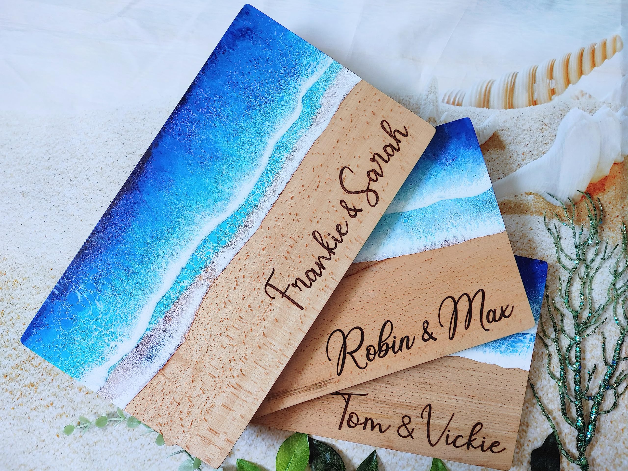 Custom Laser Engraved Epoxy Ocean Cutting Boards - Personalized Wedding, Anniversary & Housewarming Gifts - Unique Coastal Beach Home Decor for Kitchen & Dining Room