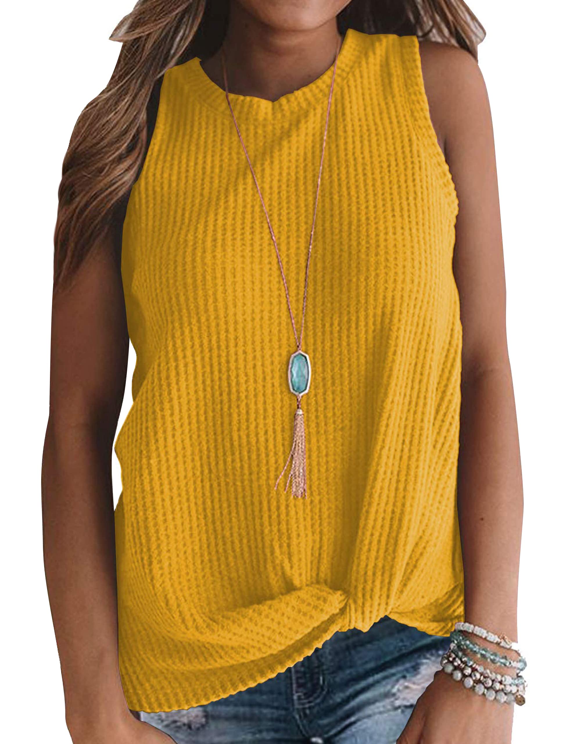 MIHOLL Women's Sleeveless Twist Knot Waffle Knit Tank Top - Cute Casual Summer Shirt for Beach, Vacation & Everyday Wear