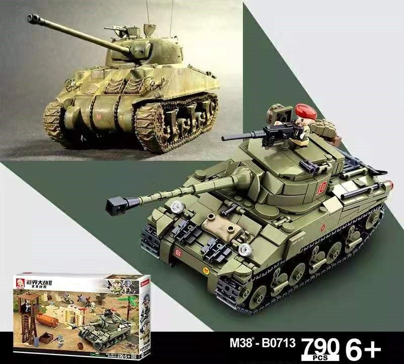 Sherman Tank WW2 Battle Tank Model Kit - 790 Pcs M38 B0713 Military Building Set for Adults & Collectors - Perfect for History Enthusiasts, Display & Gift Giving