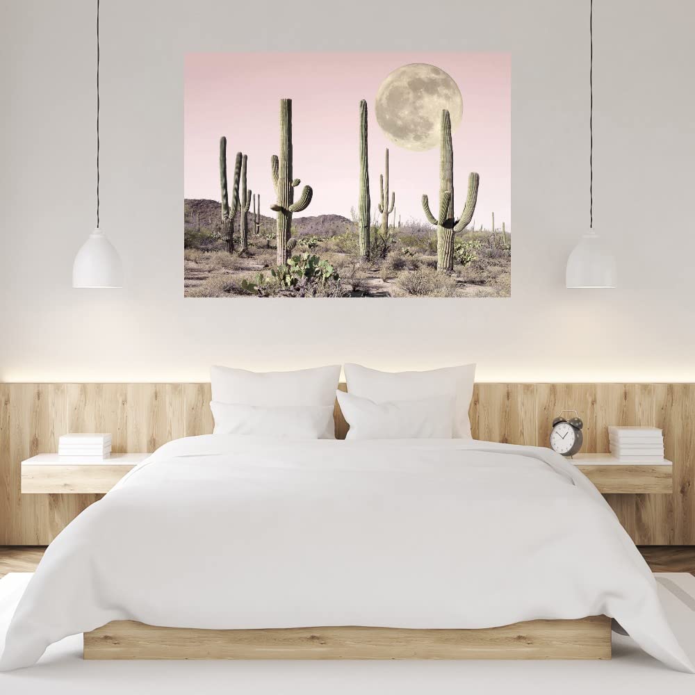 Blush Cactus Desert Fine Art Canvas Wall Decor by Sisi & Seb - 32x24 Inch Ready to Hang Painting for Living Room, Bedroom, Office & More - Perfect for Boho, Modern & Desert-Themed Home Decor