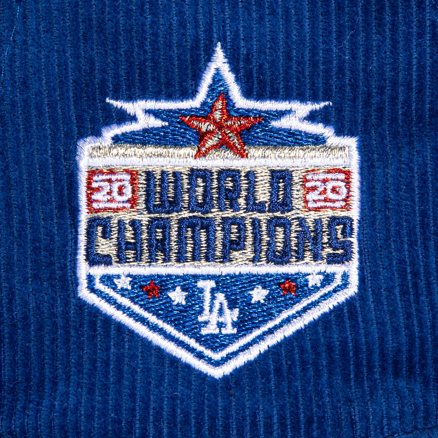 New Era 59Fifty Corduroy MLB Los Angeles Dodgers 2020 World Series Champions Patch Snapback Hat - Royal & White - Perfect for Baseball Games, Fan Collections, and Streetwear Fashion