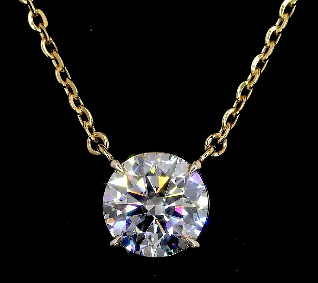 2.09 Carat Lab Grown Round Diamond Pendant - E Color VS2 Clarity in 14K Yellow Gold Solitaire Setting | Elegant Necklace for Weddings, Anniversaries & Special Occasions