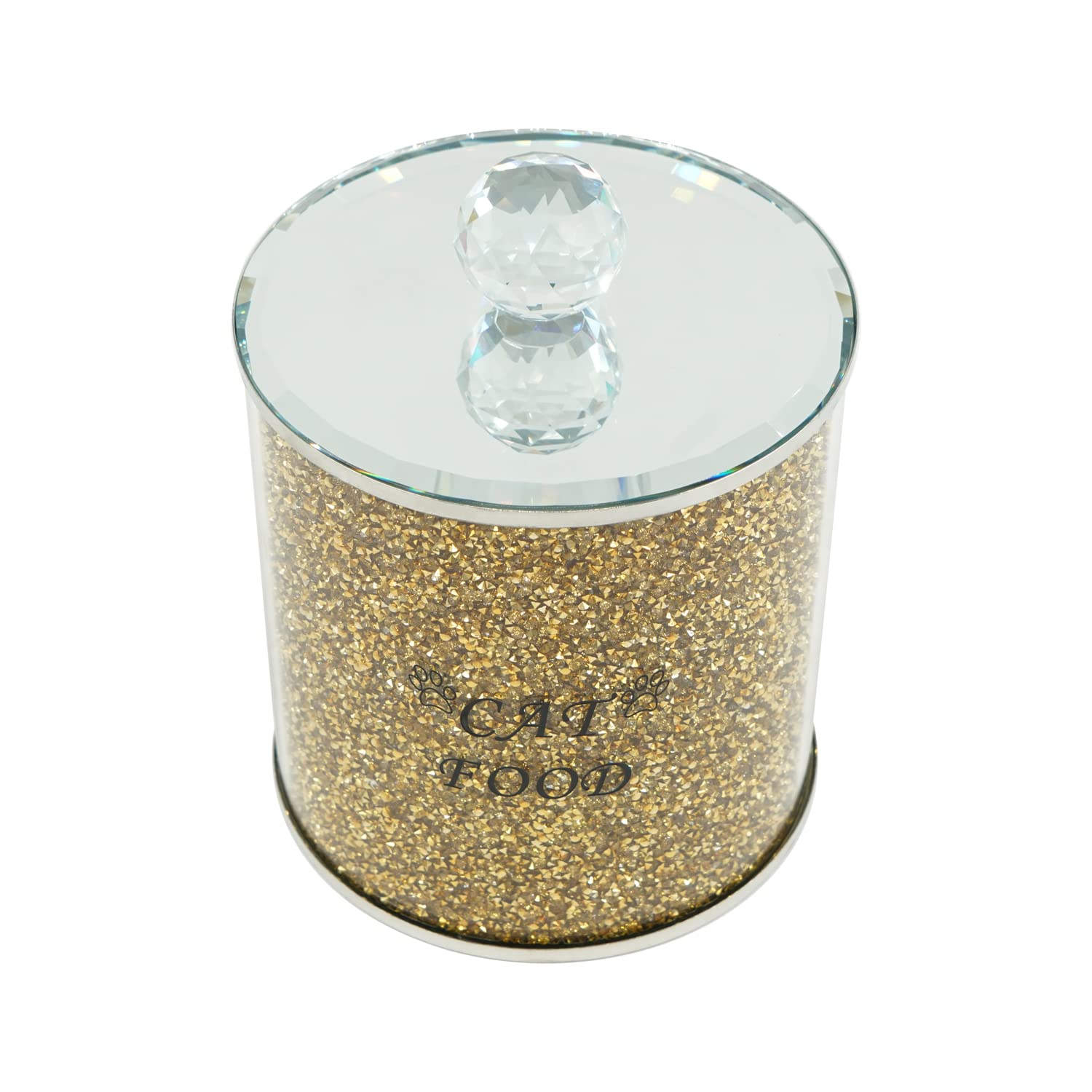 Lmaray Crushed Diamonds Crystal Cat Food Storage Container with Lid - Airtight Pet Food Storage Tin for Dry Kibble & Treats - Elegant Glass Container for Cat Food Organization in Kitchen & Pet Feeding Areas