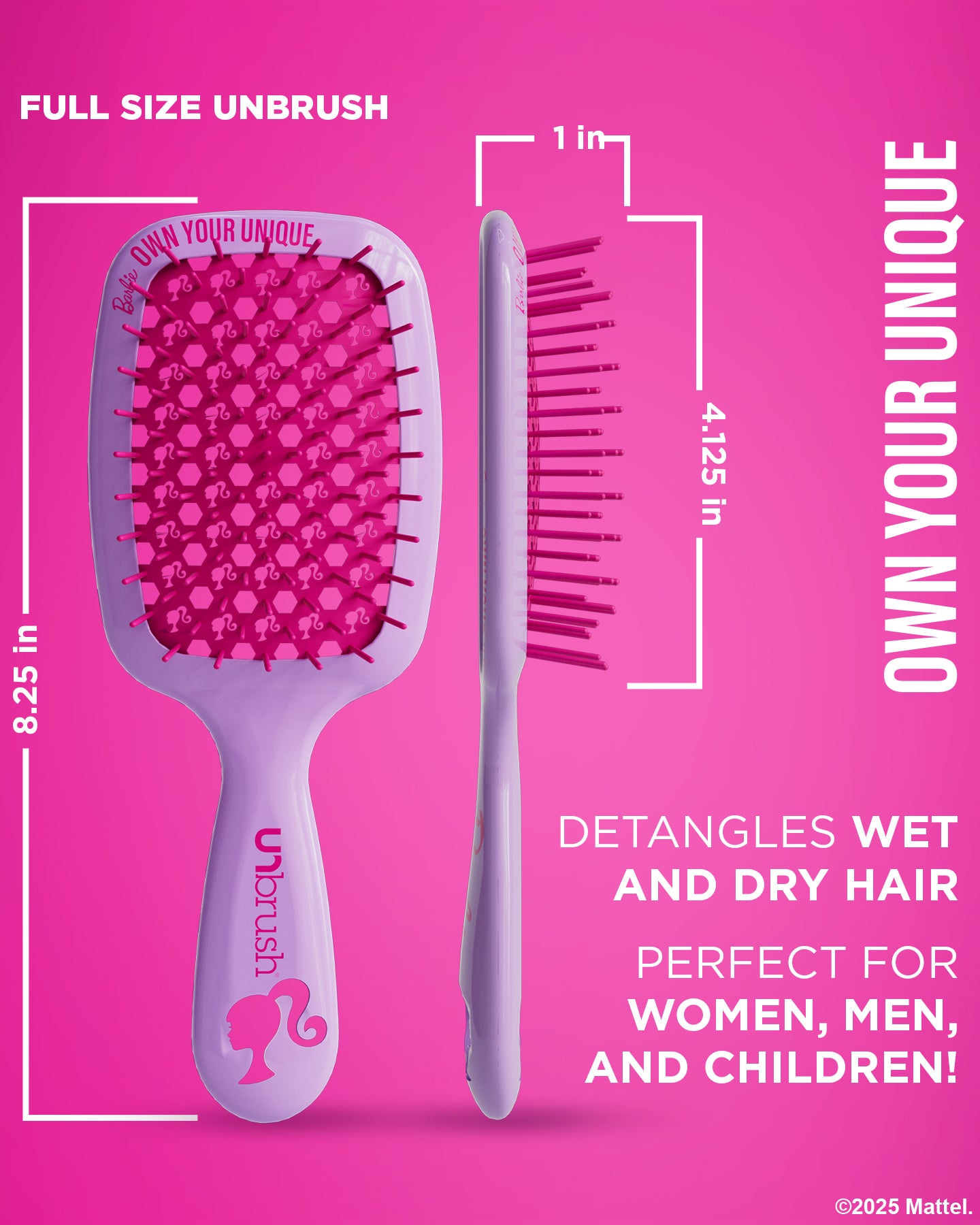 UNbrush Barbie Detangling Brush for Kids - Pain-Free Hair Brush for Tangled & Curly Hair - Perfect for Travel, School & Daily Hair Care - Own Your Unique Style