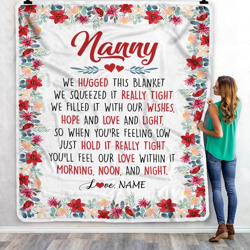 Personalized Nanny Fleece Throw Blanket - Custom Kids Gift with 'We Hugged This Blanket Nanny' Text - 30x40 Inch Baby Size - Perfect for Nanny Birthday, Mother's Day & Christmas Gifts - Cozy Gift for Childcare Providers & Special Caregivers