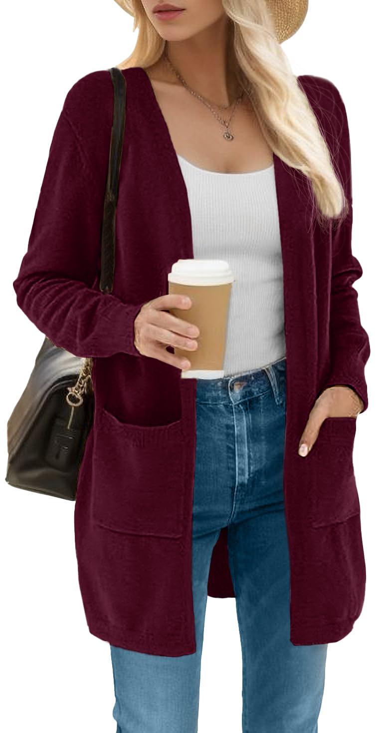 ANIXAY Women's Long Sleeve Open Front Cardigan Sweater with Pockets - Cozy Knit Outwear for Fall & Winter 2024 - Perfect for Office, Casual Wear & Layering