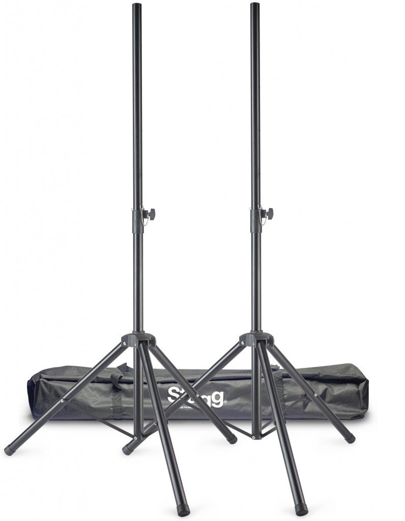Stagg SPS-0620 BK Speaker Stand Set - 2 Adjustable Speaker Stands with Carrying Bag for PA Systems, DJ Equipment, Home Studio & Live Performances
