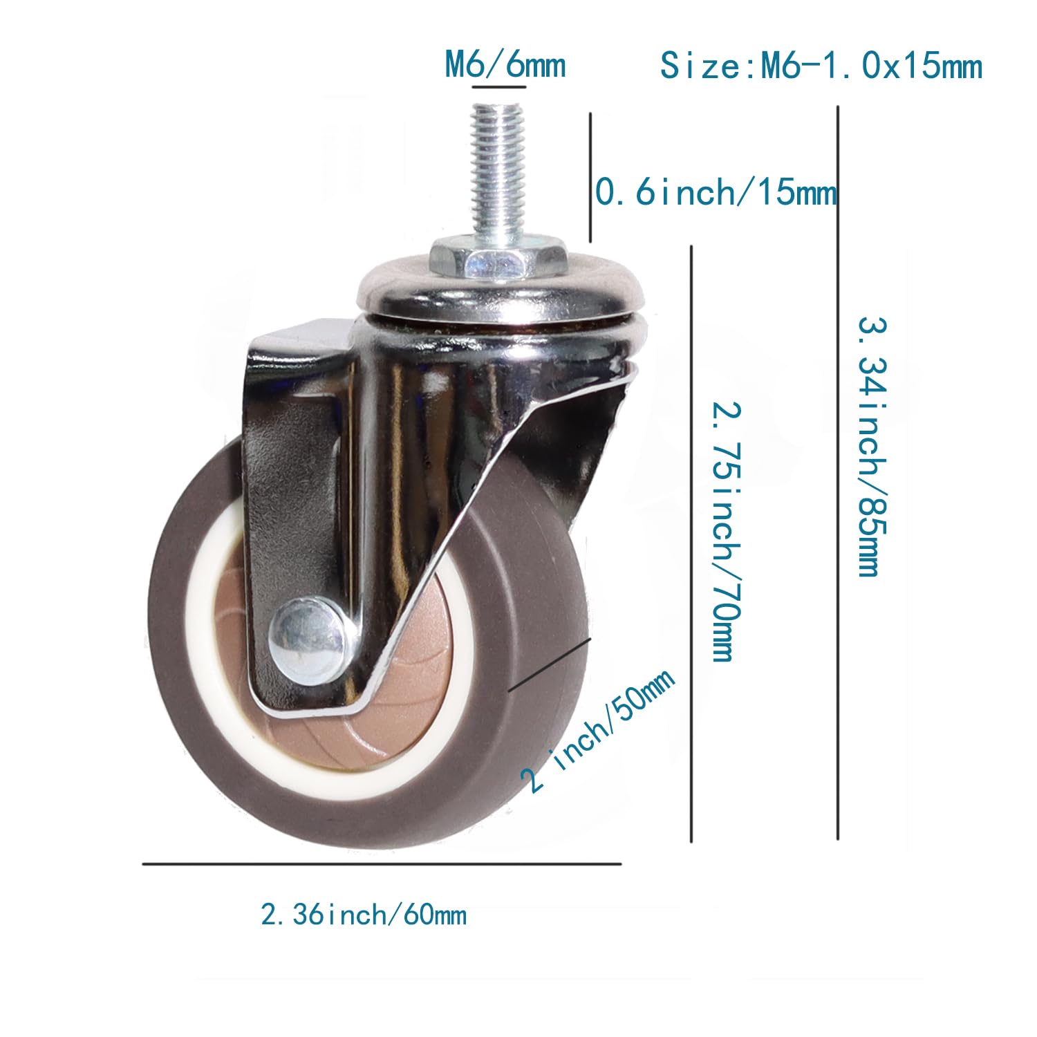 360 Degree Swivel Stem Casters with TPR Wheels - M6/M8/M10 Metric Thread (15mm) - Heavy Duty Industrial Castors for Carts, Furniture, Workbenches & Workshop Equipment - Perfect for Smooth Mobility in Warehouses, Garages and Home Workshops