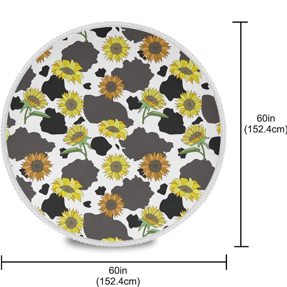 60 Inch Round Black and White Cow Print Sunflower Tablecloth - Waterproof Outdoor Table Cover for Wedding, Party, Dining Room - Perfect for Picnics, BBQs, and Farmhouse Decor