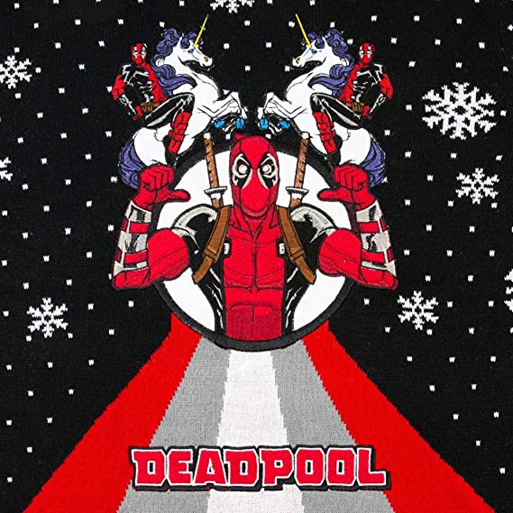 Marvel Deadpool Unicorn Christmas Sweater - Ugly Xmas Jumper for Women & Men (Size 2XS) | Fun Holiday Party Outfit & Cosplay Costume