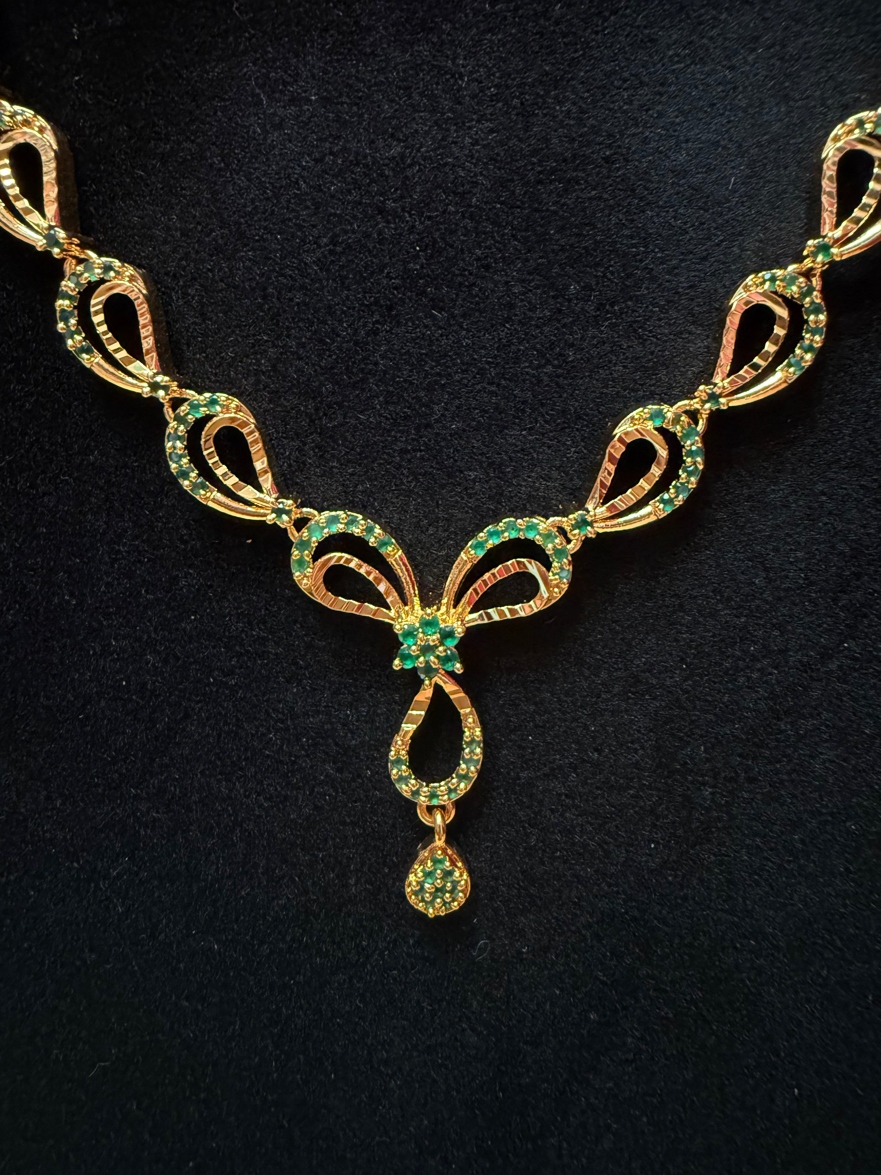 Elegant Gold Plated Green Stone Necklace and Earrings Set for Women | Fashion Jewelry Gift for Party, Wedding & Evening Occasions