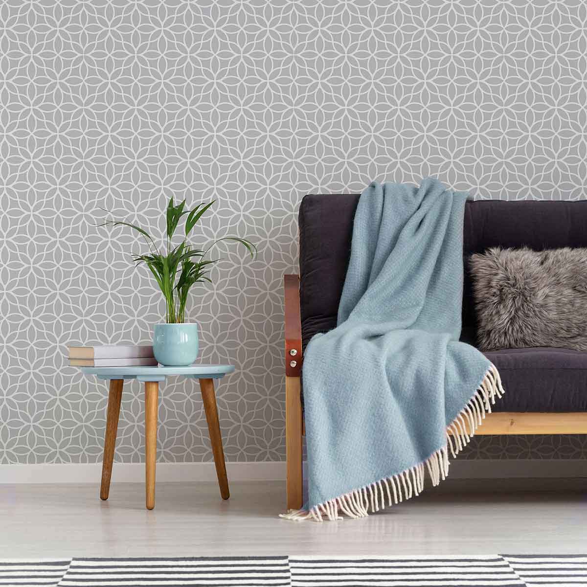 Grey Lattice Peel and Stick Removable Wallpaper - Self-Adhesive Decorative Wall Covering for Bedroom, Living Room & Office Decor