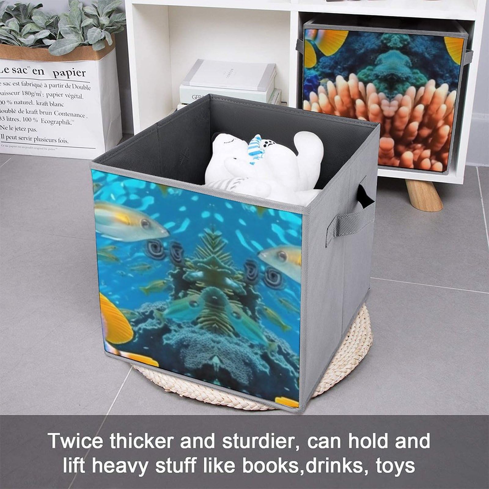 6-Pack Collapsible Storage Baskets with Handles - Large Closet Organizer for Clothes, Toys & Home Organization | Durable Fish-Themed Storage Bins for Bedroom, Bathroom & Kids Room