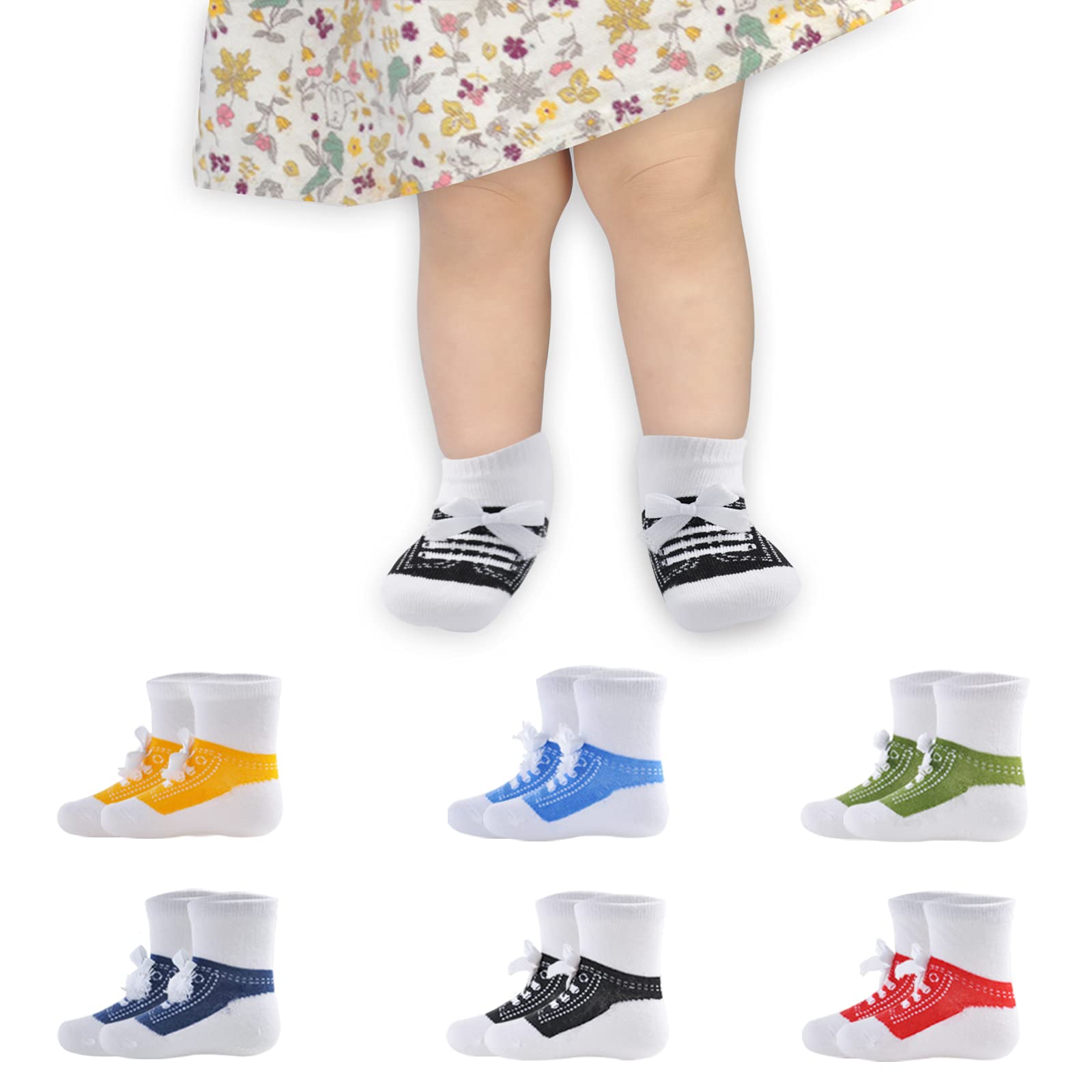 Non-Slip Baby Socks 6/12 Pairs - Anti-Skid Ankle Socks for Newborns, Infants & Toddlers (Boys & Girls) - Perfect for Crawling, Playtime & Daycare Safety