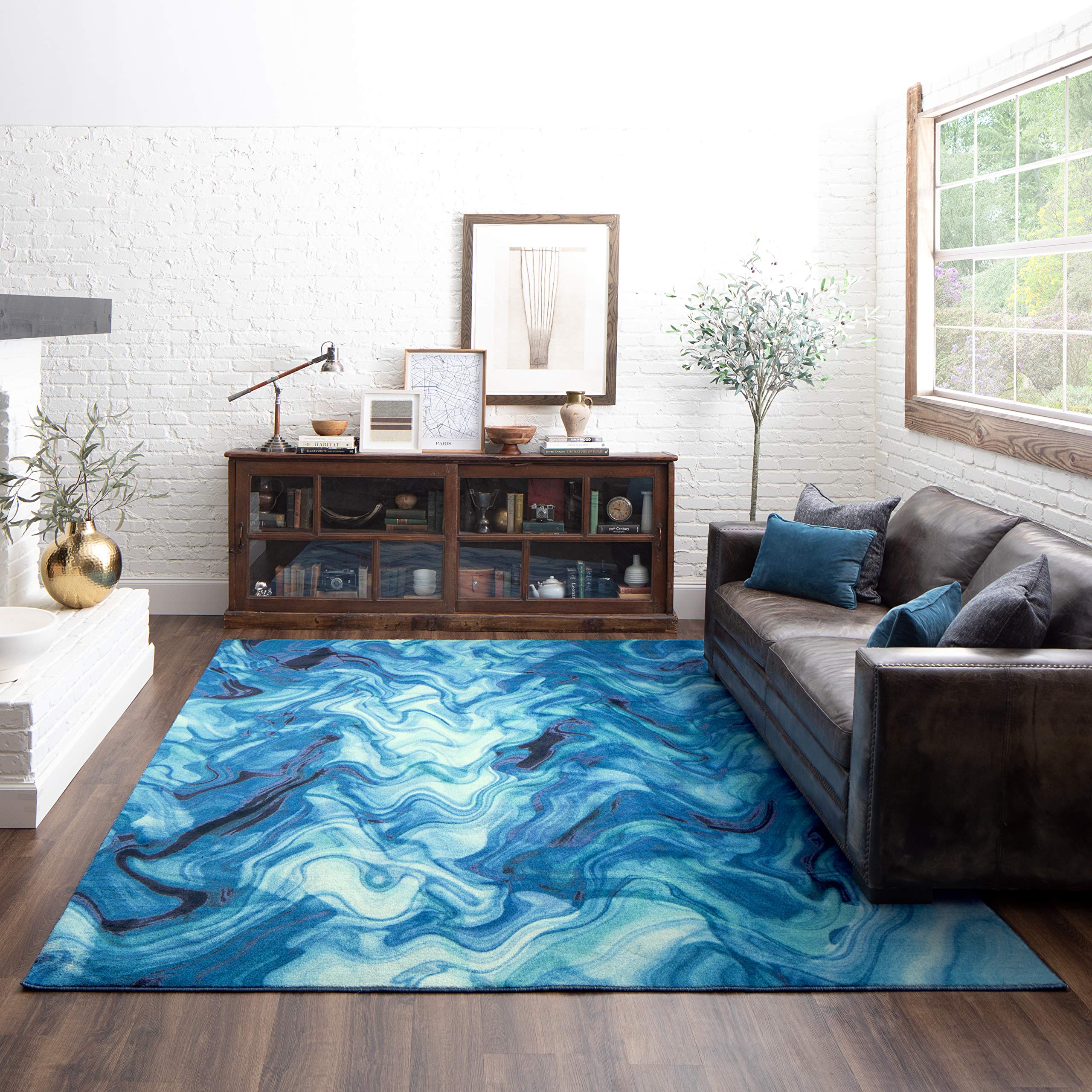 Mohawk Home Wavelength Water Abstract 4' x 6' Area Rug - Soft Modern Floor Covering for Living Room, Bedroom & Office Decor