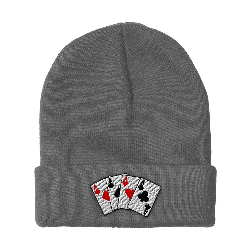 Men's & Women's Poker Card Game Embroidered Winter Beanie - Acrylic Skull Cap (One Size Fits All) for Cold Weather & Casino Parties