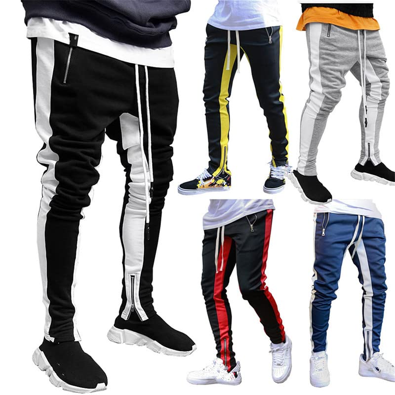 **Men's Slim Fit Zip Joggers - Casual Gym Workout Tapered Sweatpants with Pockets (Large, Navy) | Perfect for Running, Training & Lounge Wear**