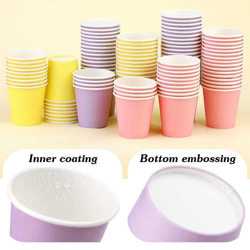 3 oz Small Disposable Paper Cups - 100 Pack Colorful Bathroom & Espresso Cups for Mouthwash, Snacks, Condos, RVs, Camping - Perfect for Home, Travel & Outdoor Use