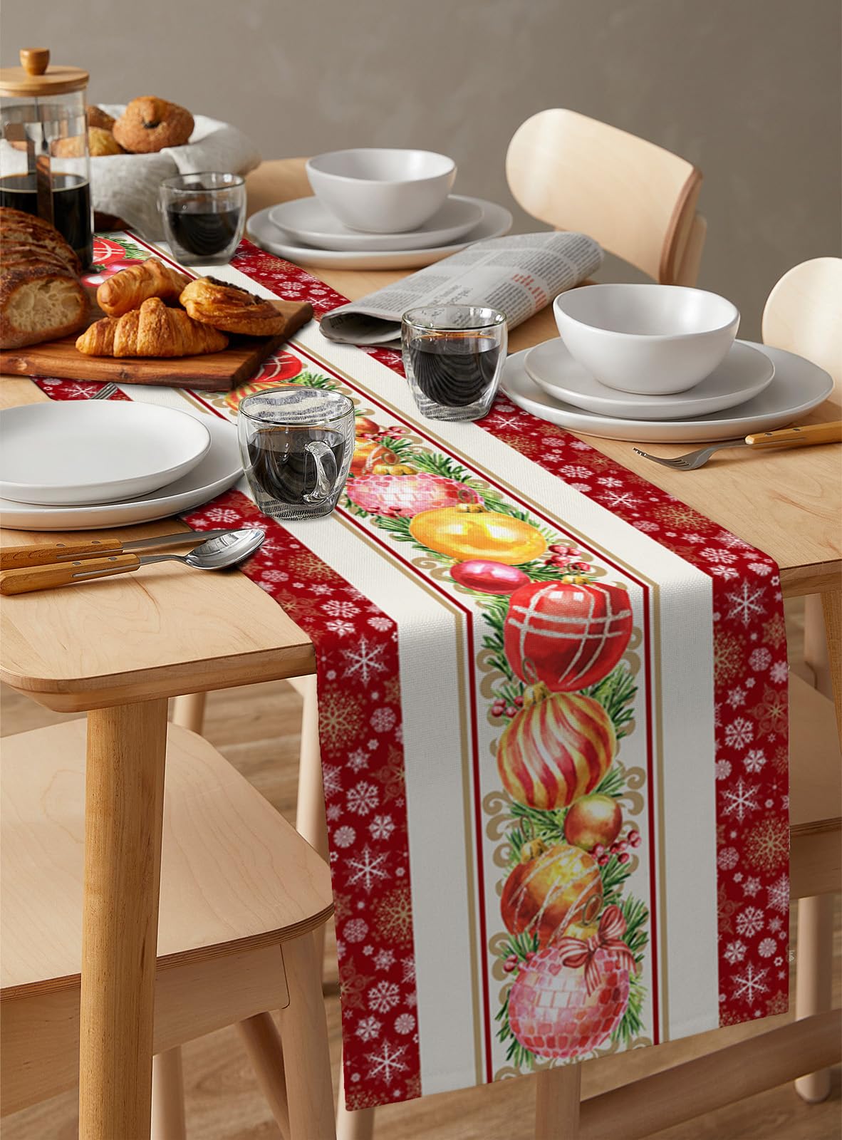 120 Inch Cotton Linen Table Runner - Christmas Kitchen Dining Decor, Xmas Berry Red Winter Snowflake Design for Coffee Table, Wedding Party & Banquet | Perfect for Holiday Gatherings, Dinner Parties & Home Decoration