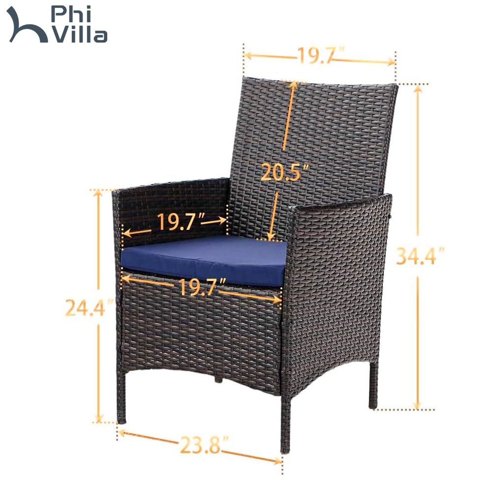 PHI VILLA 2-Piece Patio Furniture Set - Modern Outdoor Wicker Chairs with Removable Cushions, PE Rattan Armchairs for Deck, Porch, Balcony - Perfect for Backyard Relaxation & Garden Lounging