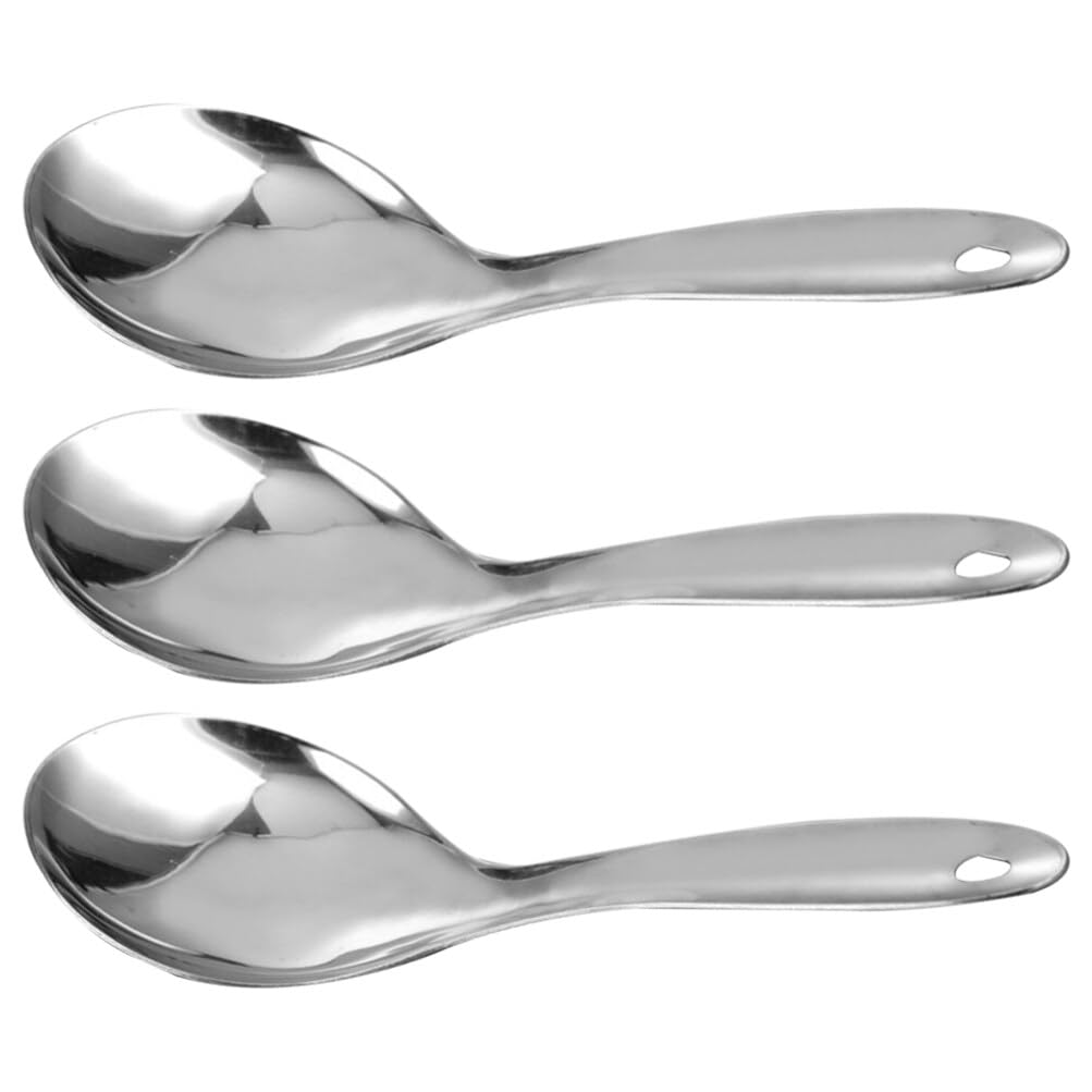 Premium 3-Piece Stainless Steel Rice Scoop Set - Durable Serving Spoons for Rice Cooker, Soup & Grains - Silver Kitchen Utensils - Perfect for Meal Prep, Serving Dishes & Asian Cuisine