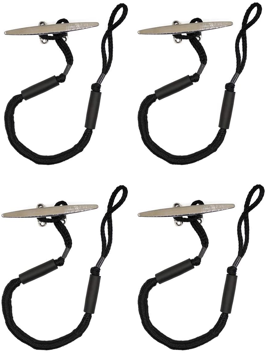 4 Feet Bungee Dock Lines with Shock Absorbing Cords - Heavy Duty Mooring Rope for Boats, PWCs, Jet Skis, Pontoons, Kayaks & Canoes - Perfect for Secure Docking in Rough Waters & Marina Use