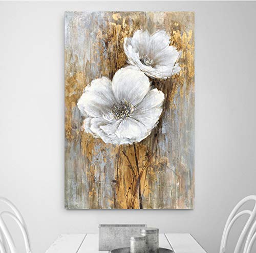 Hand Painted Lily Bouquet Oil Painting with Gold Foil - White Floral Wall Art for Bedroom Decor | Elegant Home & Office Wall Decor | Perfect Gift for Housewarming & Wedding