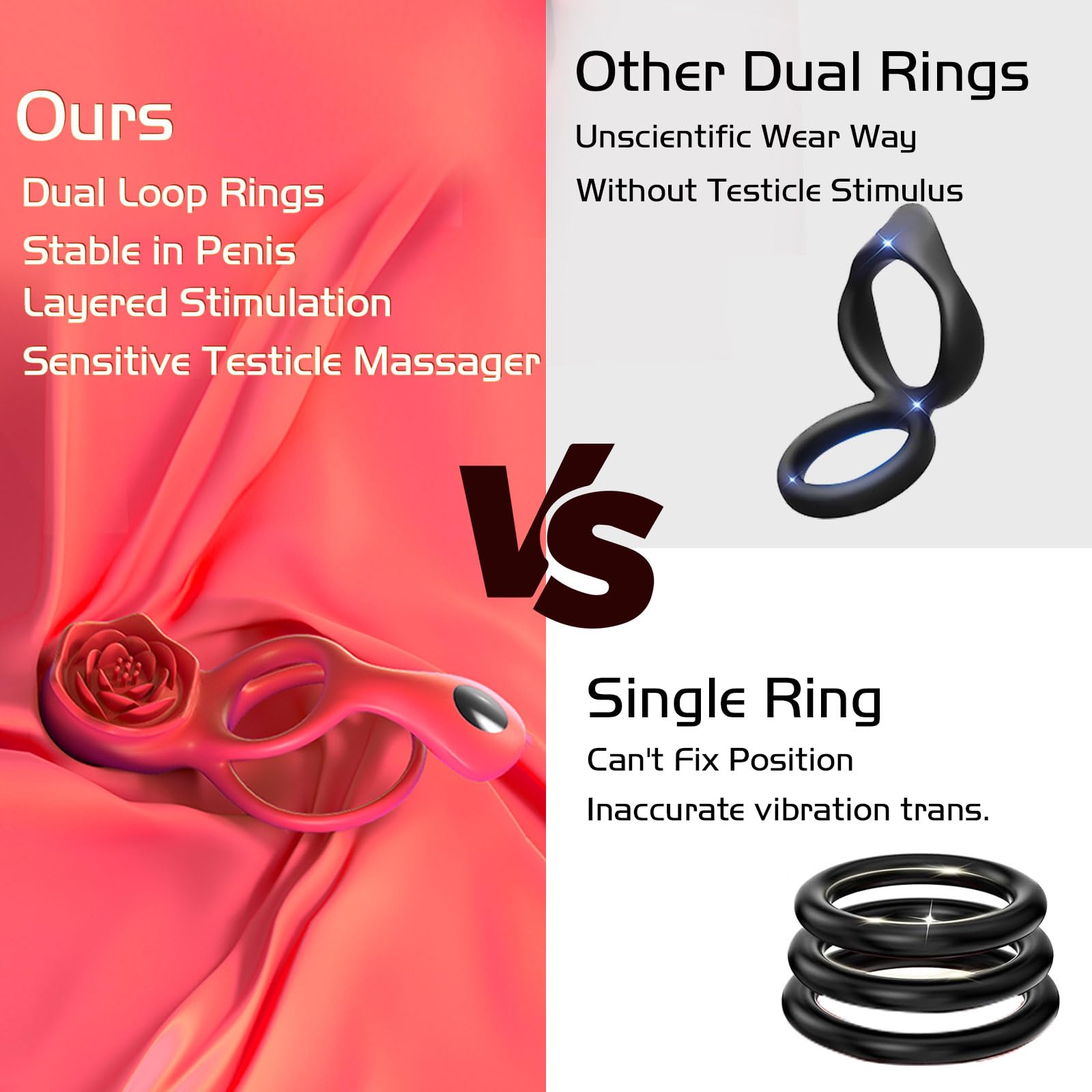 Healexcer 9-Speed Vibrating Cock Ring with Rose Clitoral Stimulator & Testicle Massager - Rechargeable Penis Ring for Couples, Men & Women - Enhance Intimacy & Erection - Perfect for Romantic Nights & Spicing Up Your Sex Life