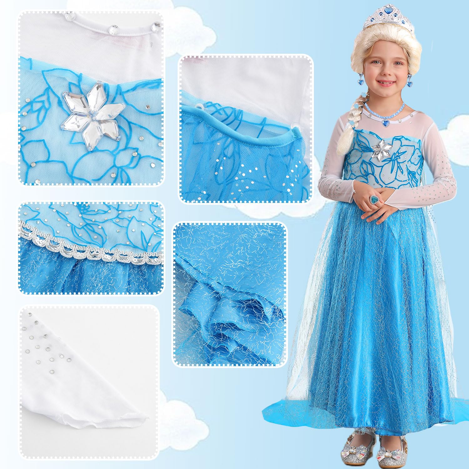 Elsa Costume for Toddler Girls - Frozen Snow Princess Dress Blue Halloween Party Dress with Wig | Disney Cosplay, Birthday Party, Christmas Gift