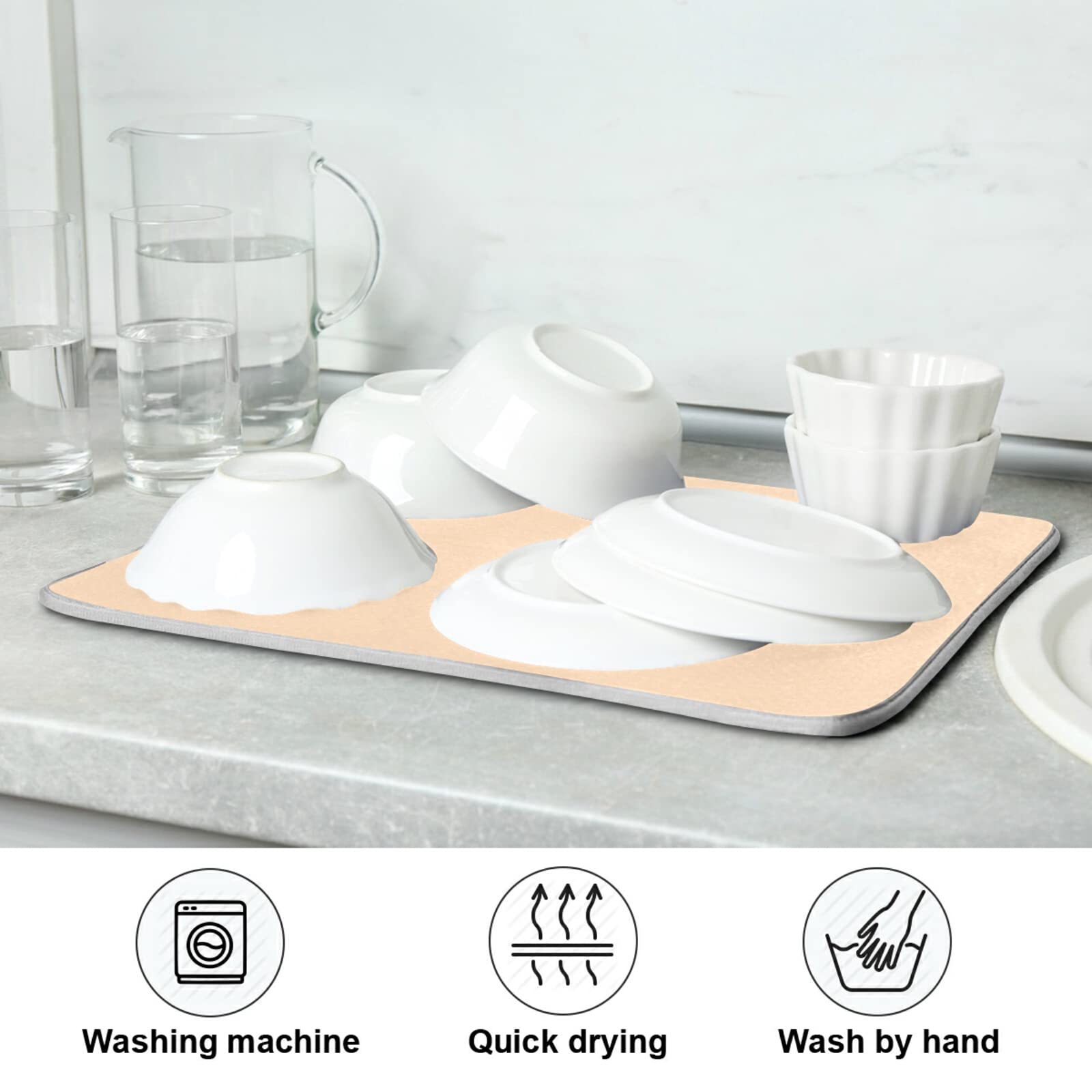 Peach Small Dish Drying Mat XL - 16x18 Inch Microfiber Heat-Resistant Kitchen Counter Mat | Drainer Pad for Dishes & Kitchen Decor | Perfect for Countertop Protection and Drying Utensils