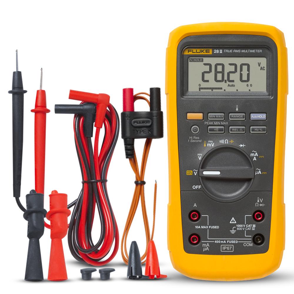 Fluke 28 II True RMS Digital Multimeter - IP67 Waterproof, Shockproof Industrial Electrical Tester for HVAC, Automotive & Field Service Technicians