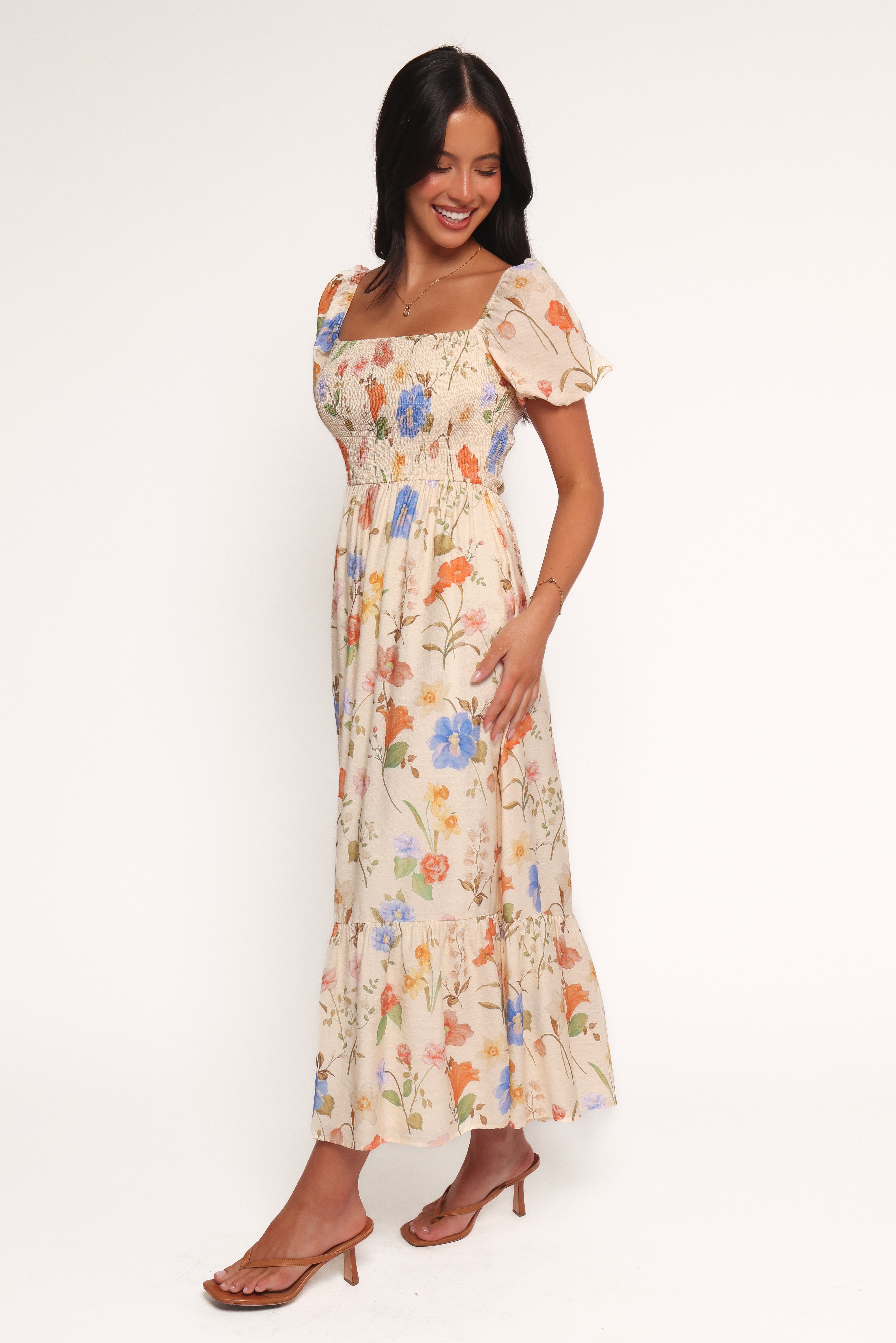 Elegant Cecelia Floral Puff Sleeve Maxi Dress for Women - Perfect for Summer Weddings, Beach Vacations & Boho Chic Outfits