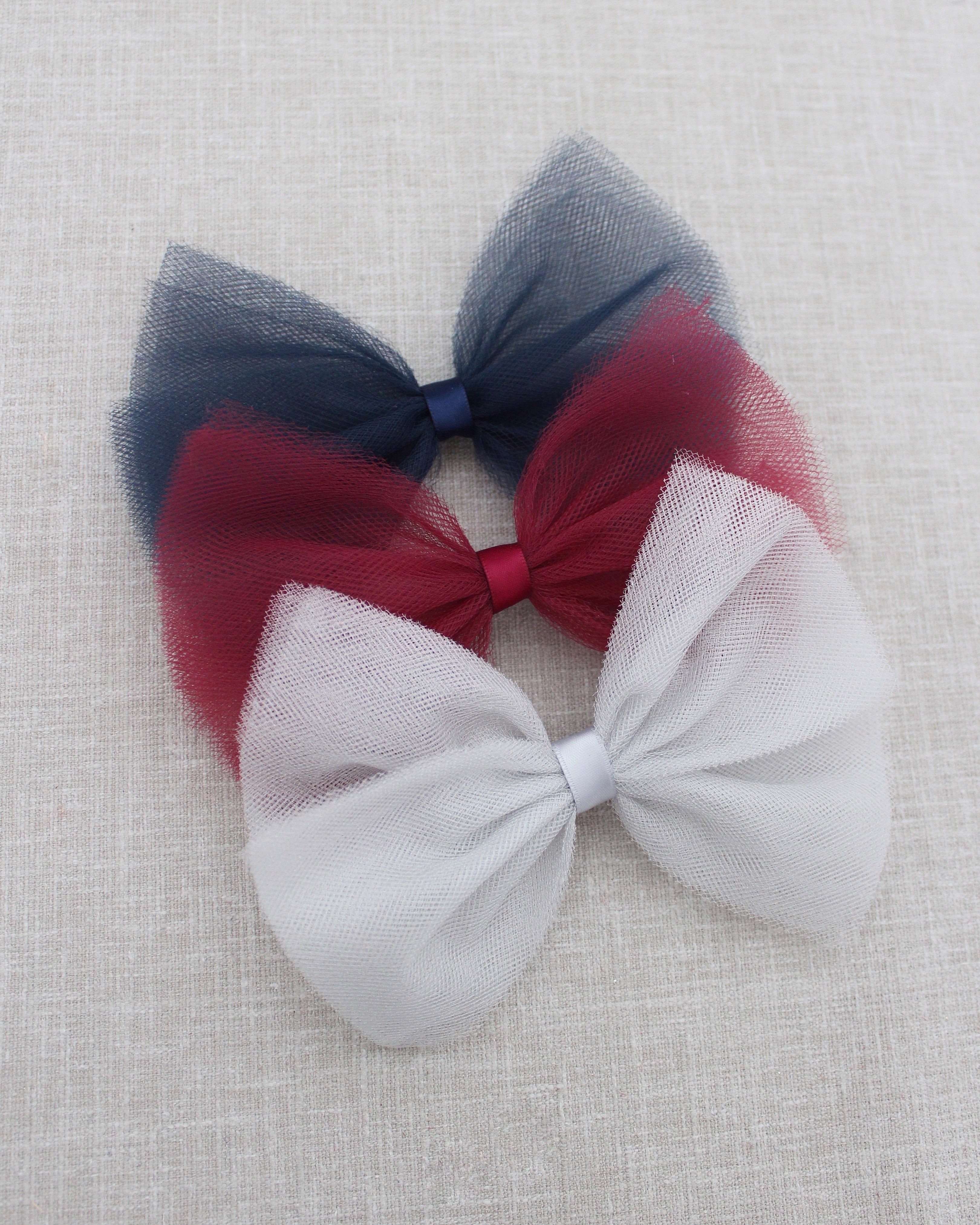 Elegant Butterfly Tulle Bow Hair Clips & Shoe Clips - Navy, Wine, Silver | Perfect for Weddings, Parties & Fashion Accessories