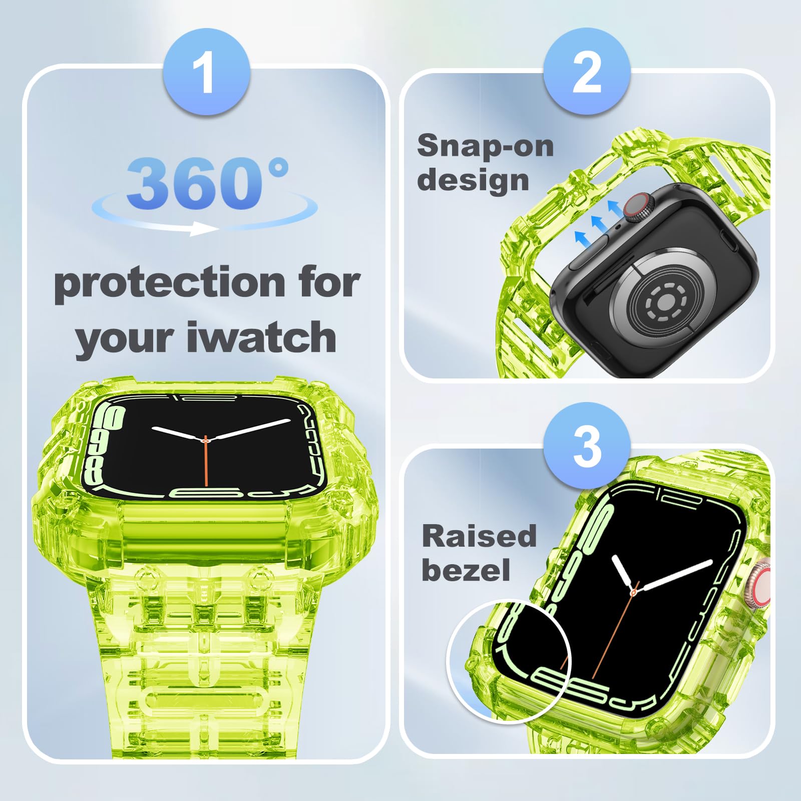 Clear Shockproof Protective Case & Band for Apple Watch Series 8/7/6/5/4/3/2/1 - Compatible with 38mm 40mm 41mm 42mm 44mm 45mm Models - Perfect for Sports, Workouts & Everyday Use