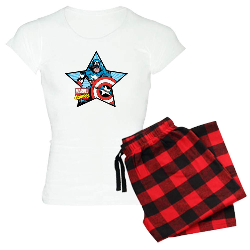 Captain America Star Women's Lightweight Pajama Set - Soft Cotton Sleepwear for Women - Marvel Superhero Themed Lounge & Sleepwear for Fans