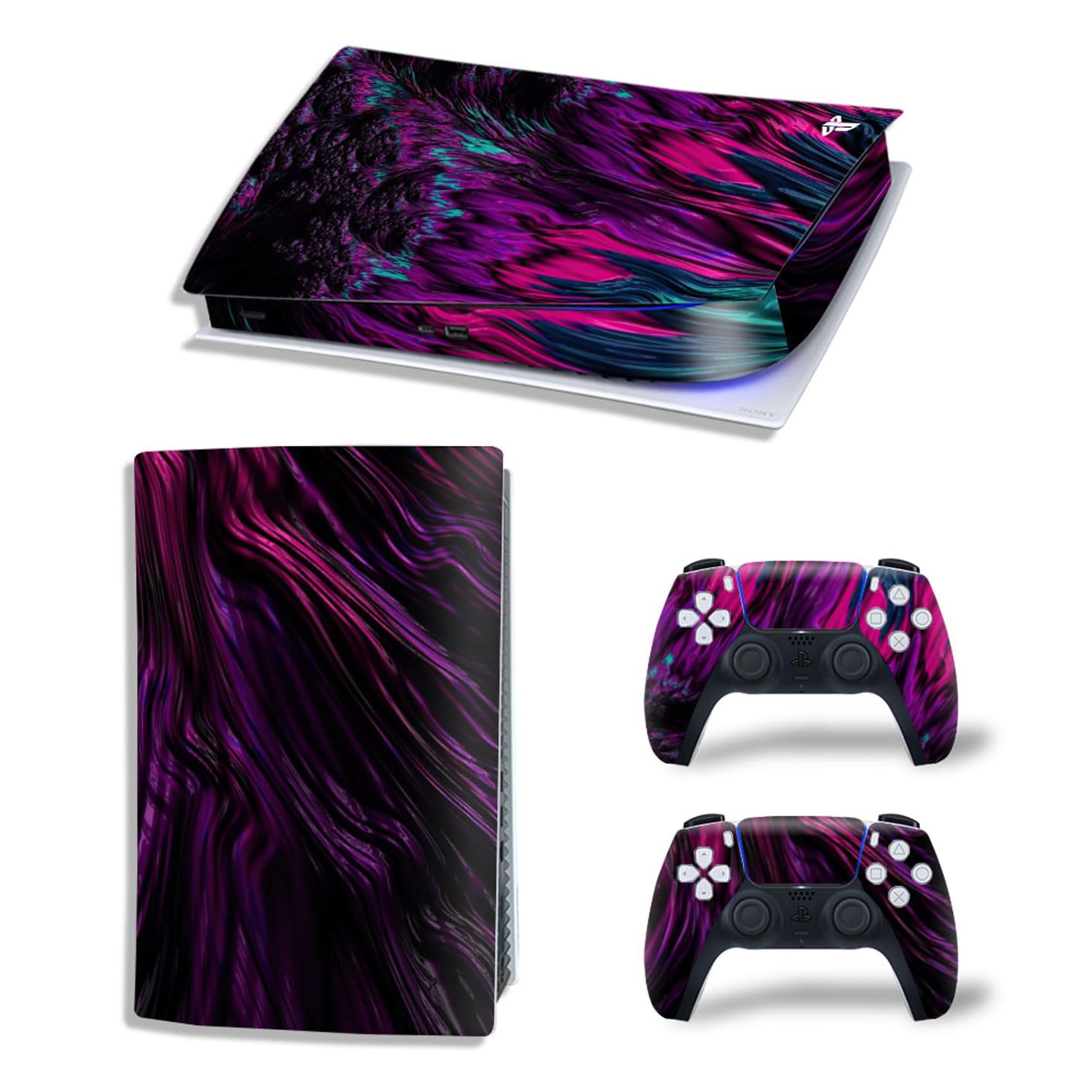 PS5 Digital Edition Console & Controller Vinyl Skin Wrap - Pink Line Design Protective Decal Sticker Cover for Playstation 5 | Gaming Accessories for Home Entertainment & Game Room Decor