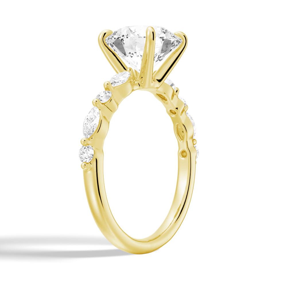 Exquisite Round Cut Engagement Ring with Marquise Accents - Perfect for Proposals, Weddings & Anniversary Gifts | 14K Gold & Diamond Jewelry