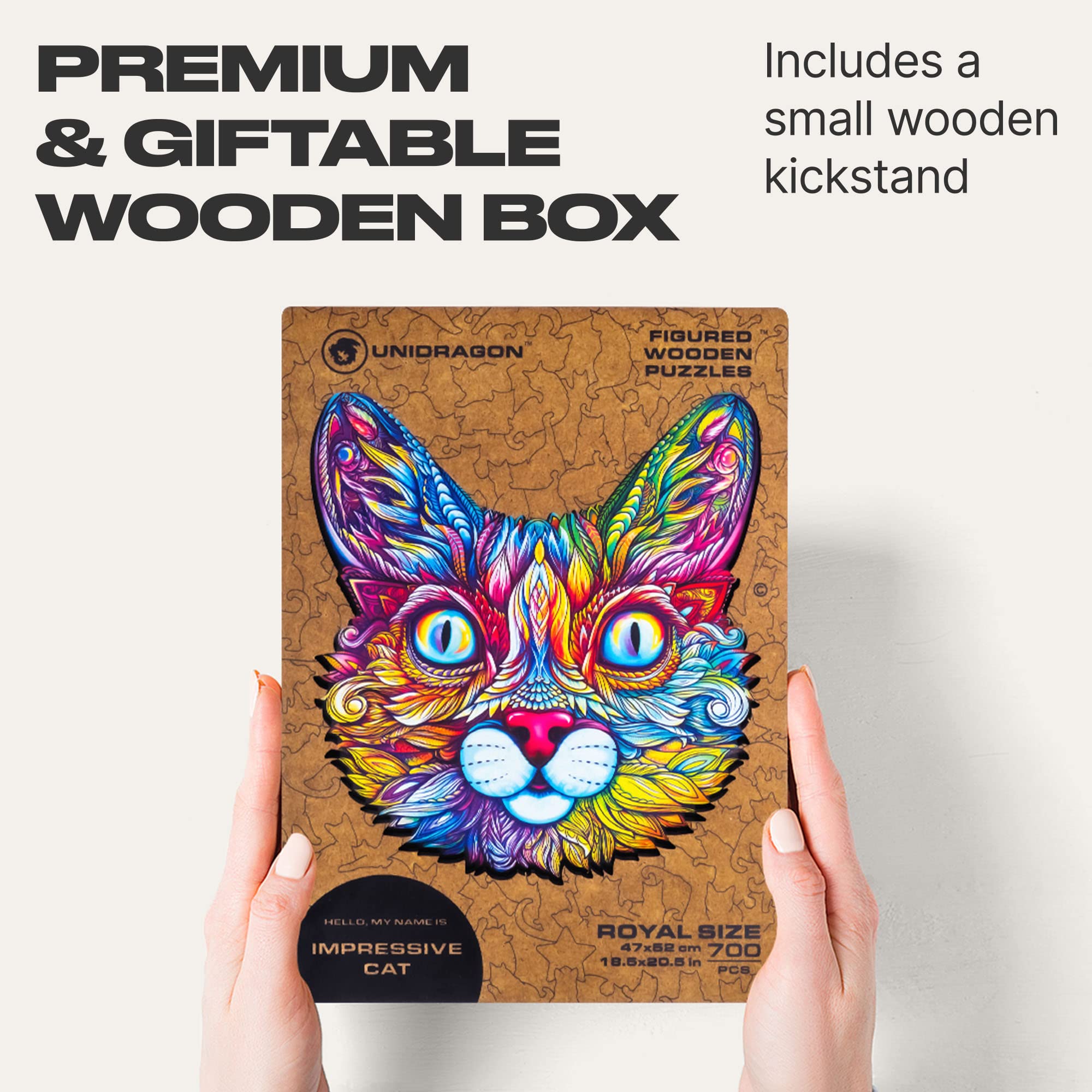 UNIDRAGON Original Wooden Jigsaw Puzzle - 700 Piece Cat Puzzle with Unique Shape, 20.8