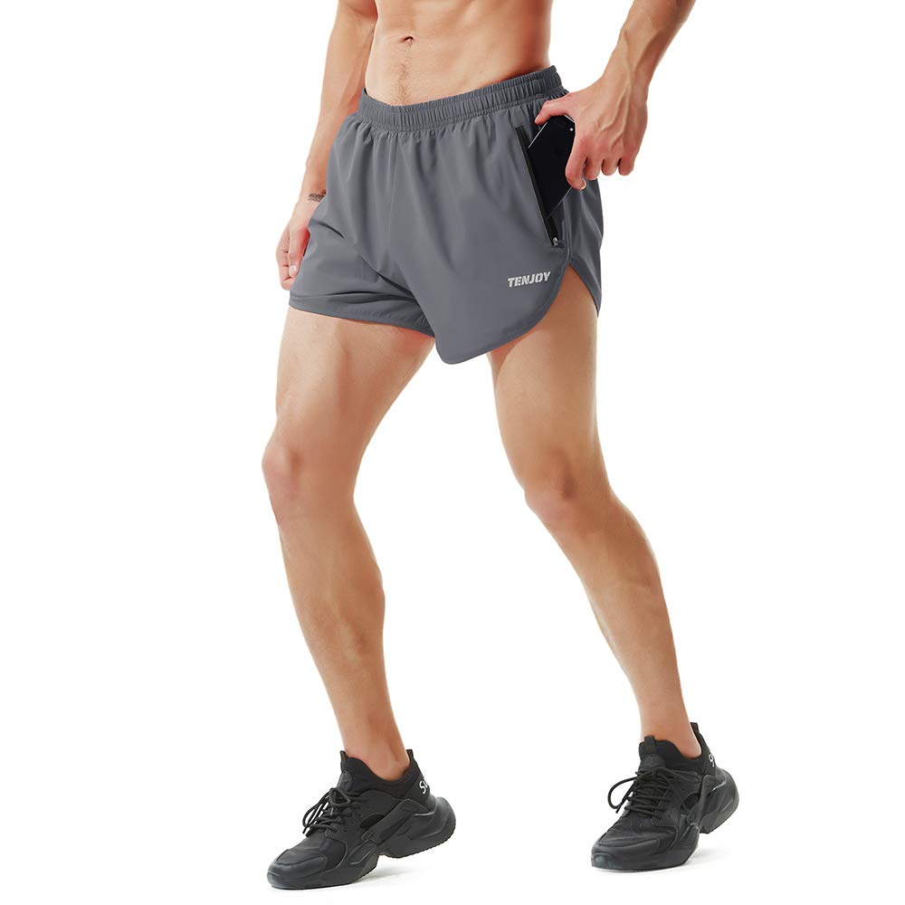 **TENJOY Men's 3 Inch Running Shorts with Zipper Pocket - Lightweight Gym Workout Athletic Shorts for Jogging, Training & Sports Activities**