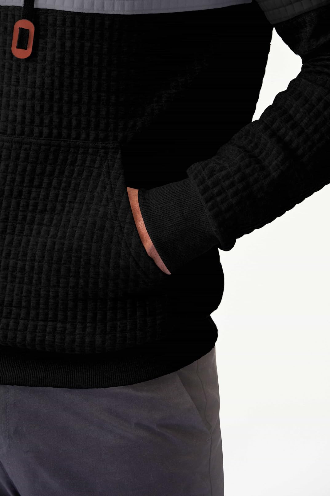 Men's Casual Hooded Waffle Knit Sweatshirt with Drawstring & Pockets | Color Block Long Sleeve Pullover for Streetwear & Loungewear